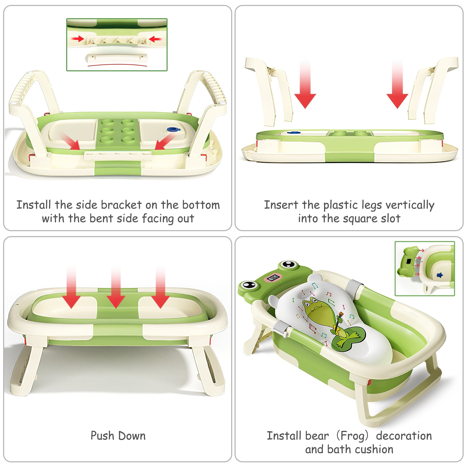 Baby Bathtub, Collapsible Newborn Bathtub for Infant to Toddler 0-12 Months with Soft Cushion+Baby Tub Sling and Thermometer, Portable Travel Bathtub, Foldable Infant Bathtub with No-Slip Feet, Green