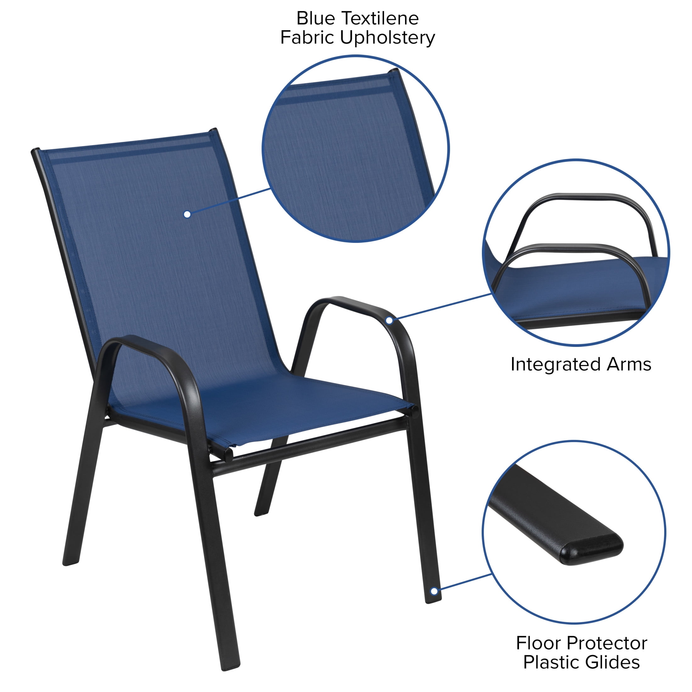 Flash Furniture Brazos Series Outdoor Flex Comfort Stackable Patio Chairs, Set of 4, Navy