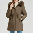 thumbnail image 4 of Parkas Jackets for Women Thicken Warm Faux-fur Tirm Hooded Long Parka Coat with Pockets Winter Puffer Outerwear (L, Coffee 01), 4 of 6