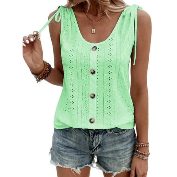 LilyLLL Womens Summer Sleeveless Buttons Vest Tank Tops Solid Color Blouse T Shirt