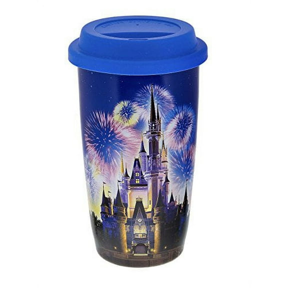 Disney Parks Castle Stoneware Blue Travel Tumbler Glass Mug