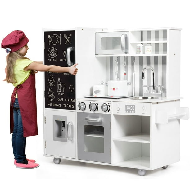 Juego de Cocina de Juguete con Sonido Simulado Pizarra Fregadero Removible Educativo Divertido para Niños 83 x 32 x80 cm Blanco