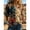 1, variant on Retro Women's Bohemian Print Blouse, Polyester V-Neck Button Down Shirt with Ruffle Puff Short Sleeves, Casual Western Summer Top for Daily Wear