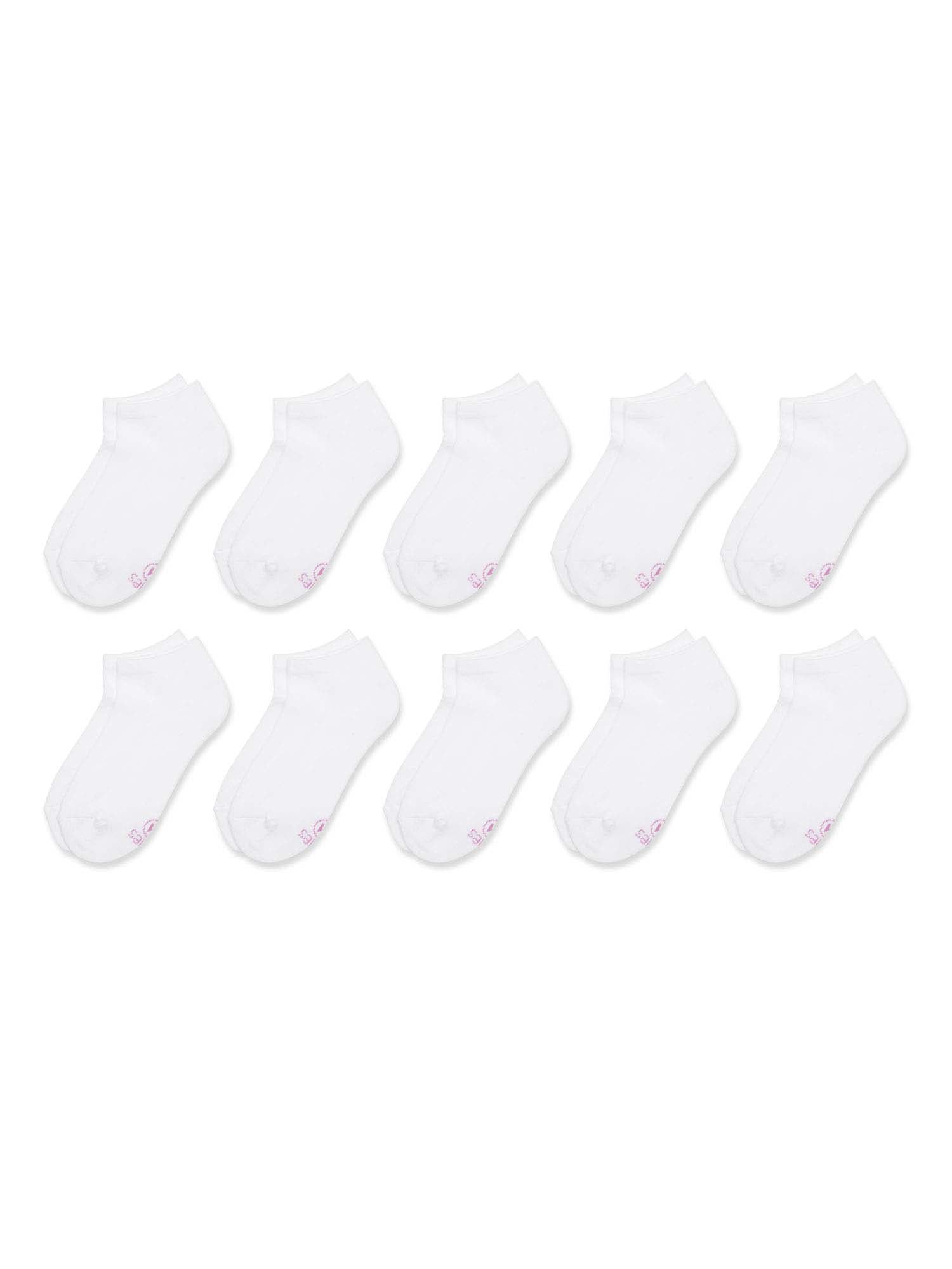 Hanes Girls' White No Show Sock, 10 Pack, Sizes SL