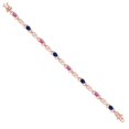 thumbnail image 3 of Gem Stone King 18K Rose Gold Plated Silver Pink Moissanite and Blue Created Sapphire and Lab Grown Diamond Bracelet for Women | 4.25 Cttw | Gemstone Birthstone | Oval 6X4MM | Length 7.25 inches, 3 of 6
