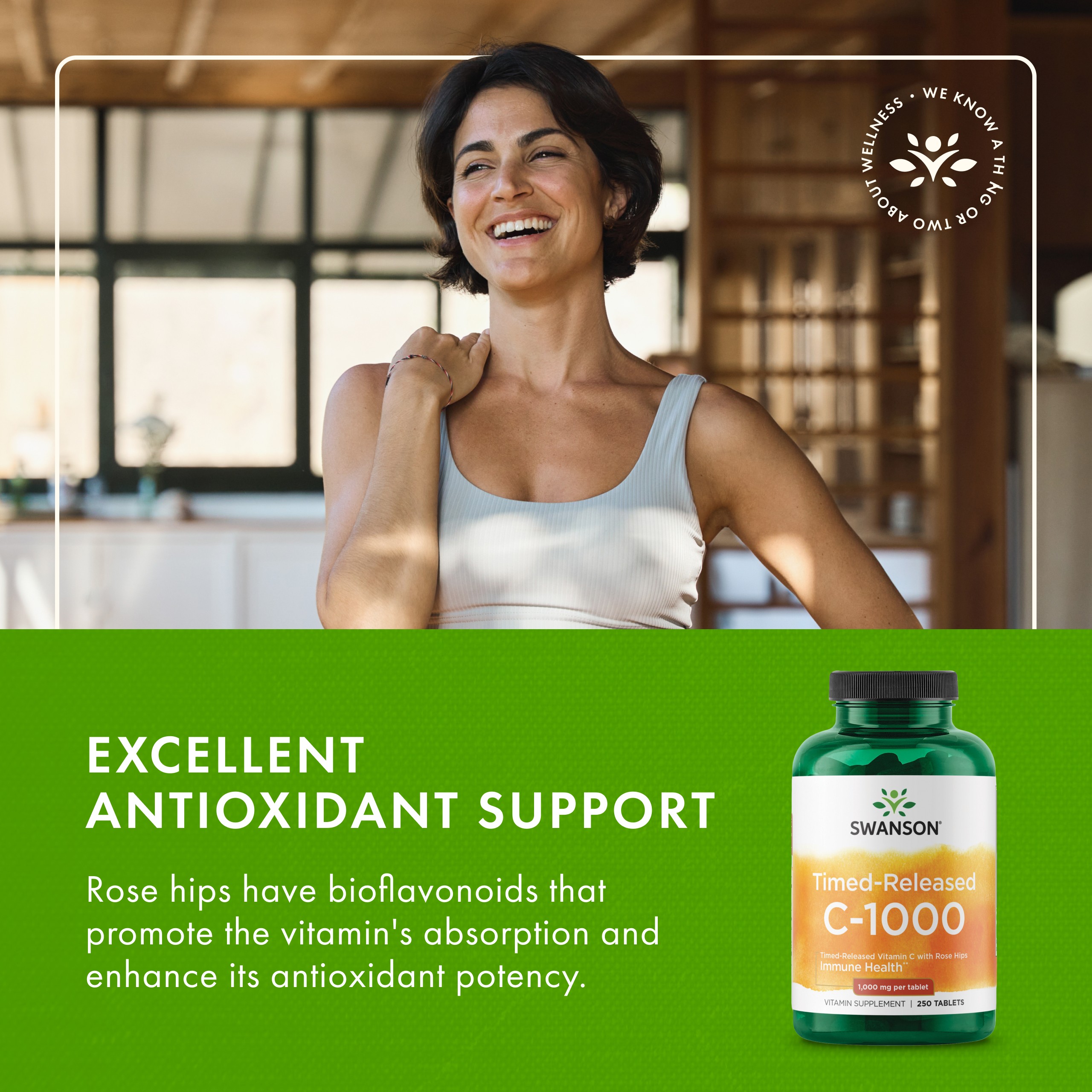 Swanson Timed-Release Vitamin C with Rose Hips Immune System Support Skin Cardiovascular Health Antioxidant Supplement 1000 mg 250 Tablets (2 Pack)