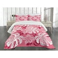 thumbnail image 3 of Ambesonne Luau Quilted Bedspread Set 3 Pcs, Monstera Leaves Blossoms, King Size, Pink White and Ruby, 3 of 5