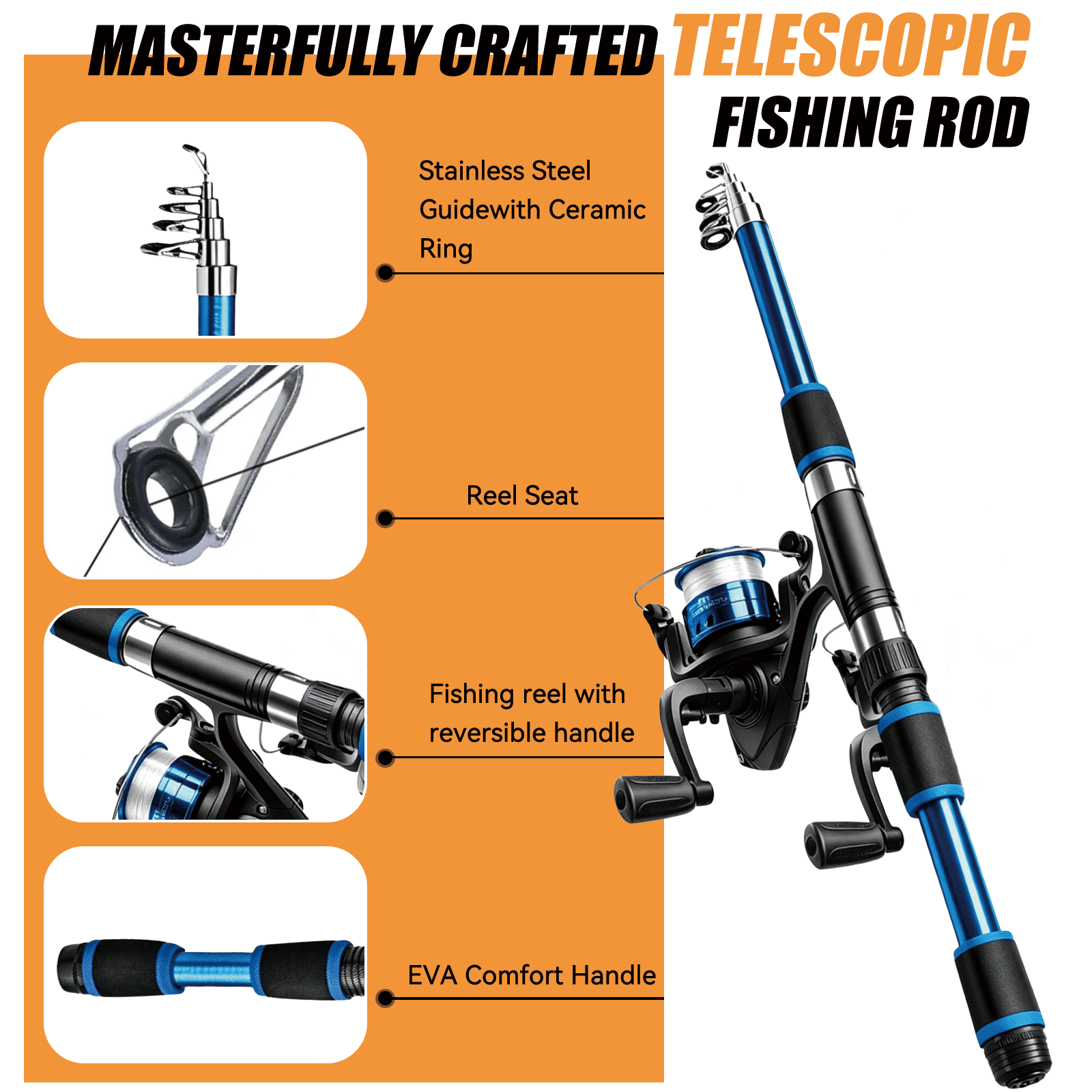 iFaveorr 70 inch Fishing Rod and Reel Combos, 2Pcs Fishing Rod with EVA Material Grip, Telescopic Fishing Gear with Reel Combo Kit with Tackle Box Fishing Line, Gift for Fishing Beginner and Angler