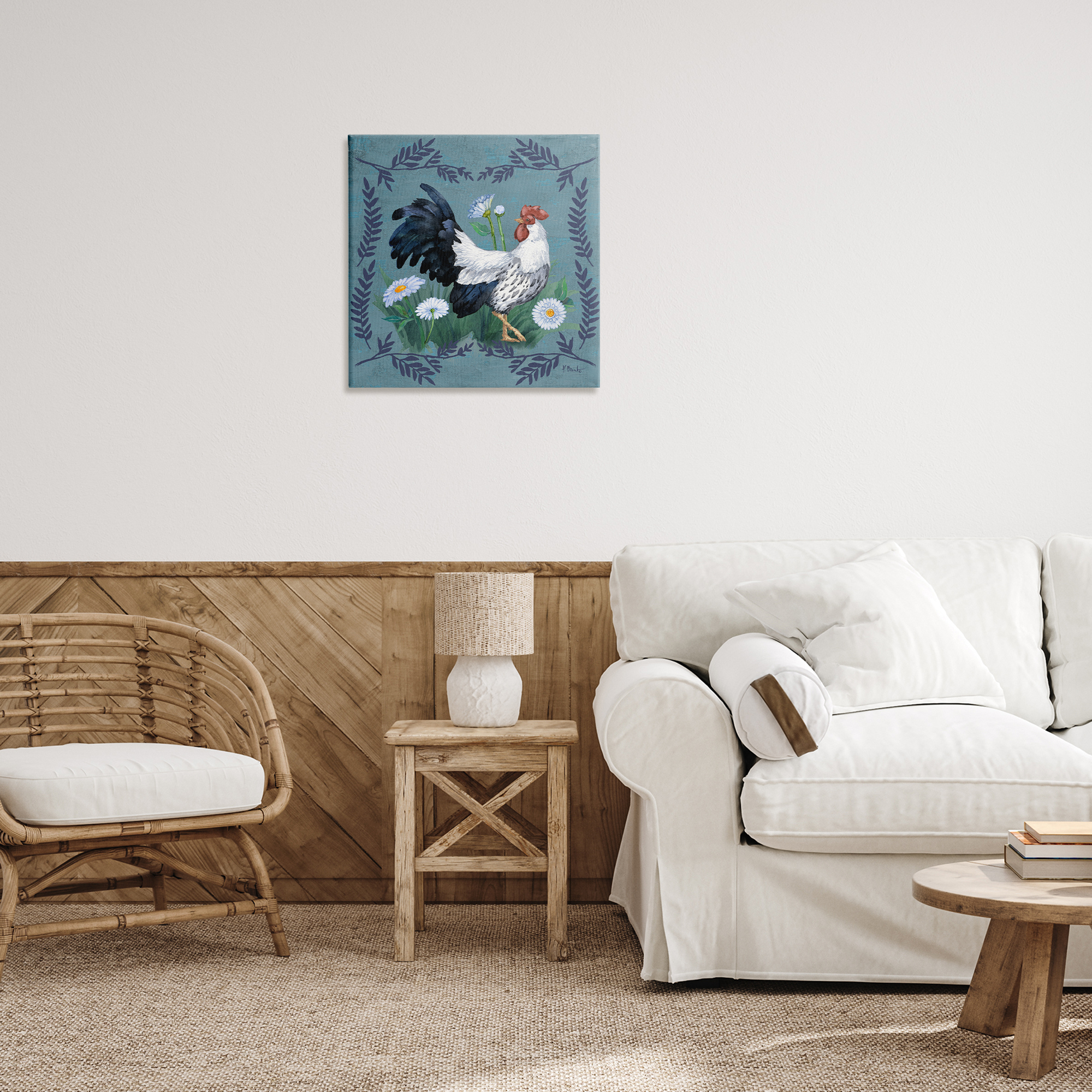 Stupell Industries Ferns & Rooster Animals & Insects Painting Gallery Wrapped Canvas Art Print Wall Art, 24 x 24