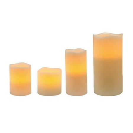 LED Wax Candle Set: Vanilla Scent, Pillar, Assorted Sizes, 4
