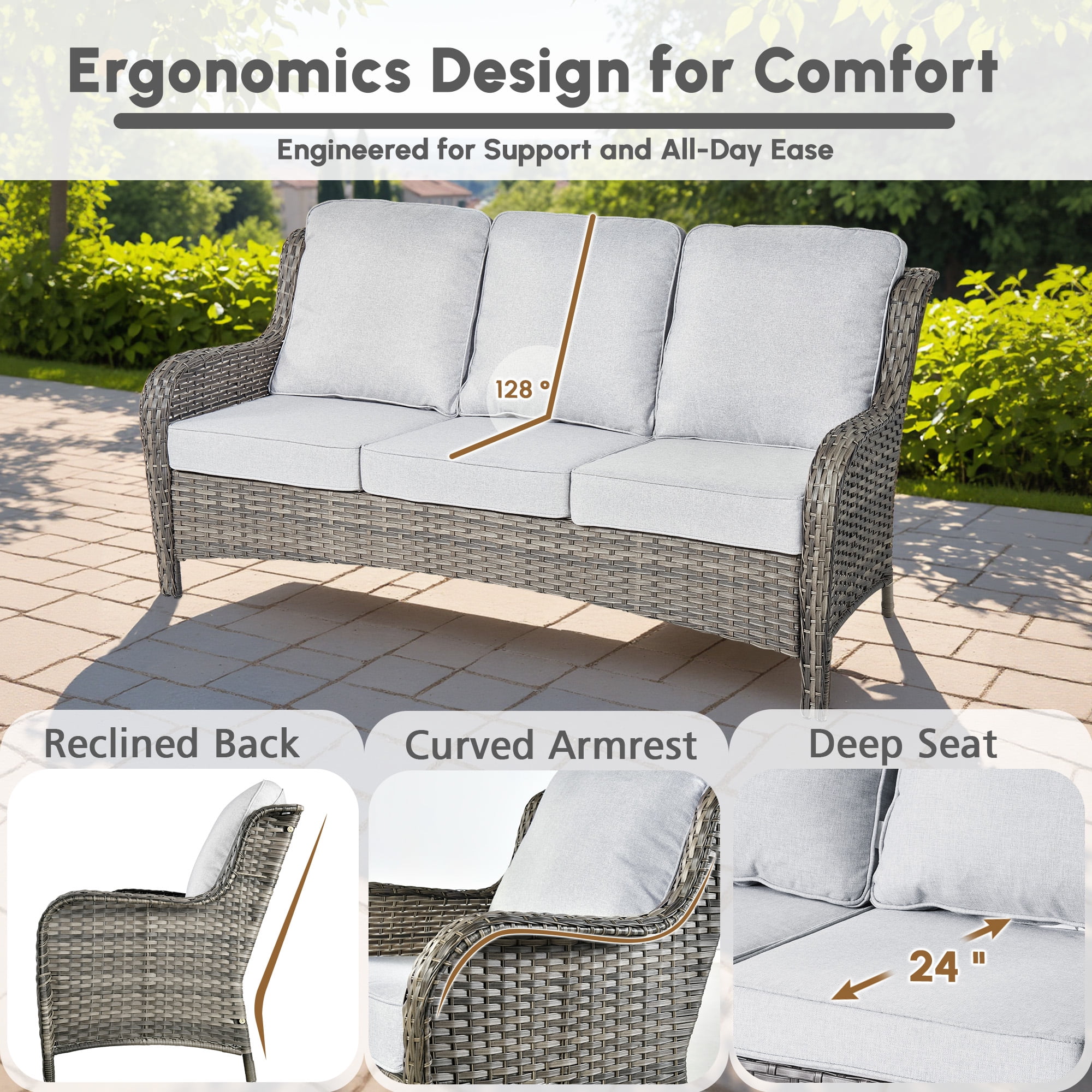 Ovios 6-Piece Patio Furniture Set All-Weather Wicker Outdoor Conversation Set with Sofa Swivel Chairs and Ottomans, Gray