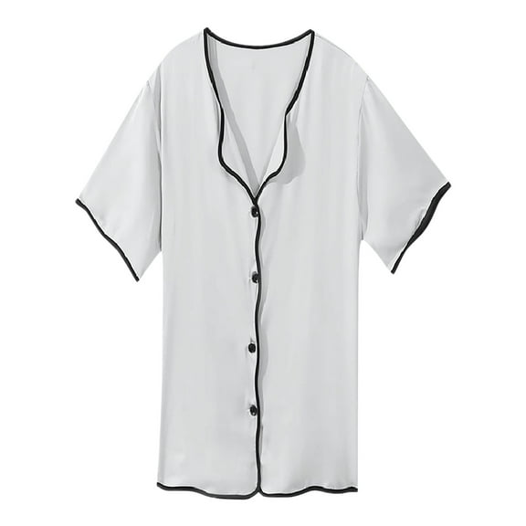BLVB Satin Nightgowns for Women Silk Sleepwear Button down Sleepshirt Short Sleeve V-Neck Nightshirts Pajama Dress