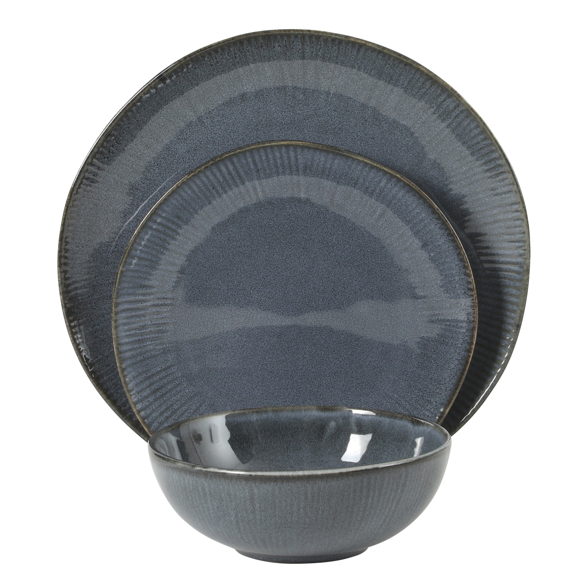 Gibson Elite Sandy Pines Stoneware Plates and Bowls Set - 12 Piece Reactive Glaze Dinnerware Set - Service for 4 - Dishwasher and Microwave Safe - Blue
