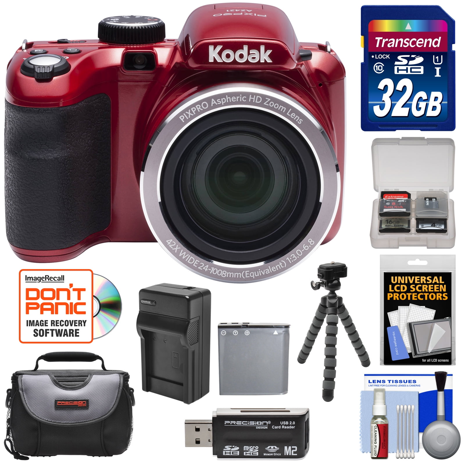 KODAK PIXPRO AZ421 Astro Zoom Digital Camera (Red) with 32GB Card
