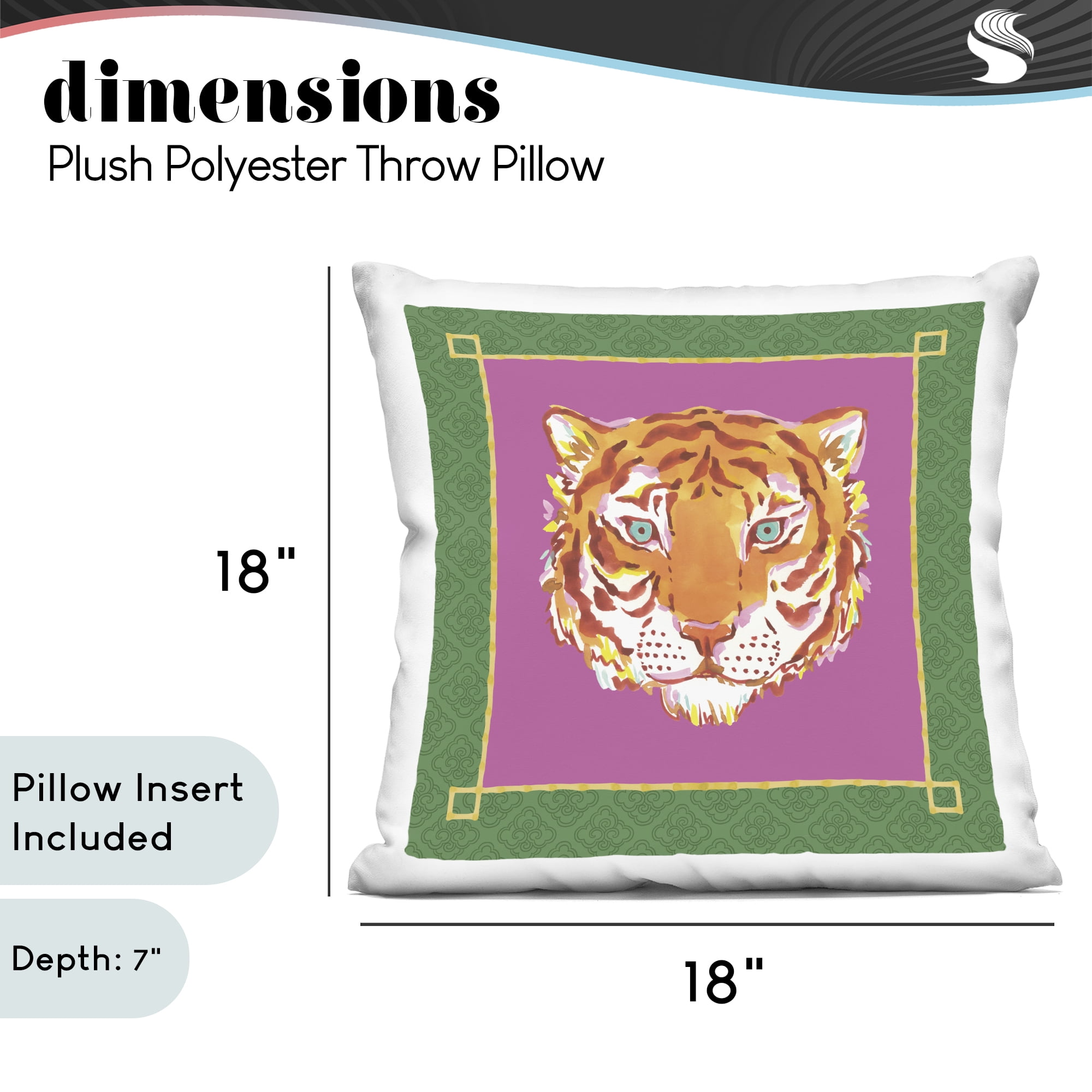 Stupell Industries Bordered Exotic Tiger Portrait Decorative Printed Throw Pillow, design by Karolina Sato, 18 x 7 x 18