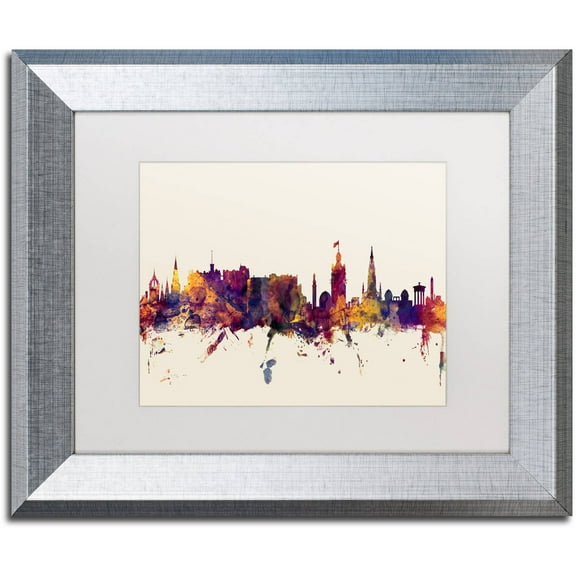 Trademark Fine Art "Edinburgh Scotland Skyline" Canvas Art by Michael Tompsett, White Matte, Silver Frame