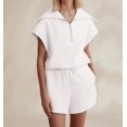 thumbnail image 2 of Women Two Piece Outfits Tracksuit Half Zip Lapel Cap Sleeve Sweatshirt High Waist Drawstring Shorts Set Sweatsuit, 2 of 6