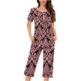 thumbnail image 2 of Pisexur Pyjamas pour Femmes Ensemble, Pyjamas pour Femmes, Blouse Décontractée à Boutons Col Rond Manches Courtes Mode Poches Pantalon Ensemble de Pyjamas Rose,P, 2 of 5