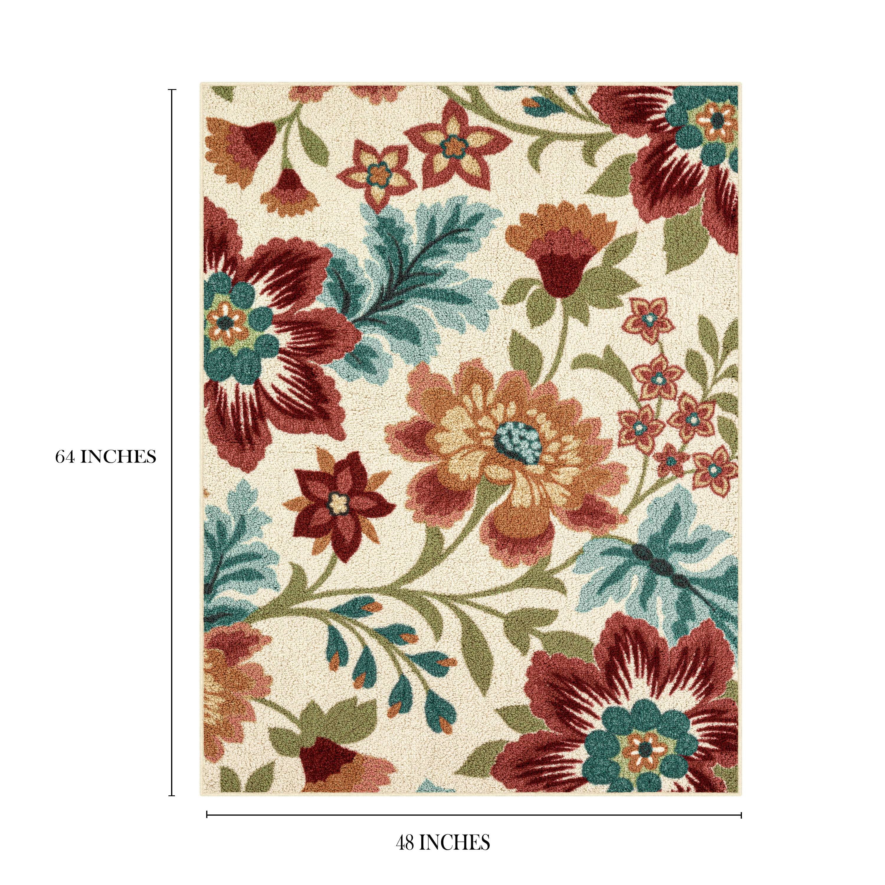 (2 pack) Mainstays Farmhouse Oversized Floral Cream Multicolor Indoor Area Rug, 4'x5'4"