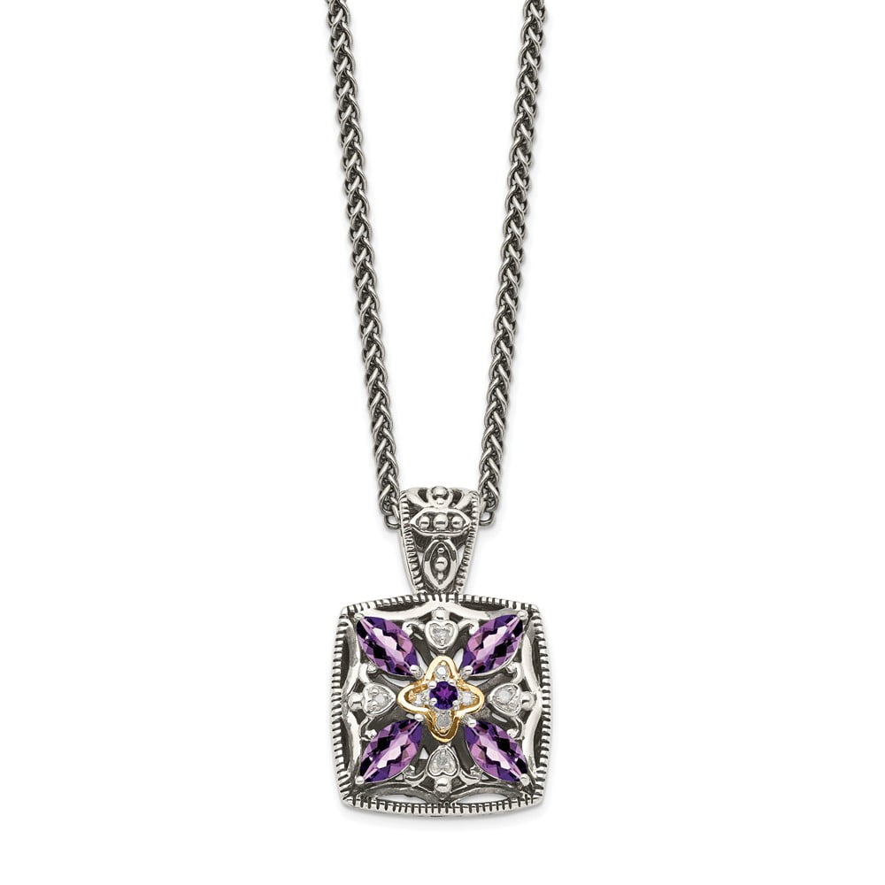 925 Sterling Silver 14k Purple Amethyst Chain Necklace Pendant Charm Gemstone