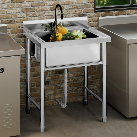 Uforic Stainless Steel Utility Sink, Single Bowl NSF Commercial Sink for Restaurant Laundry Bathroom Garage