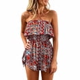 thumbnail image 3 of Shadoumai Women Off Shoulder Romper Strapless Floral Print Striped Beach Shorts Jumpsuit, 3 of 10