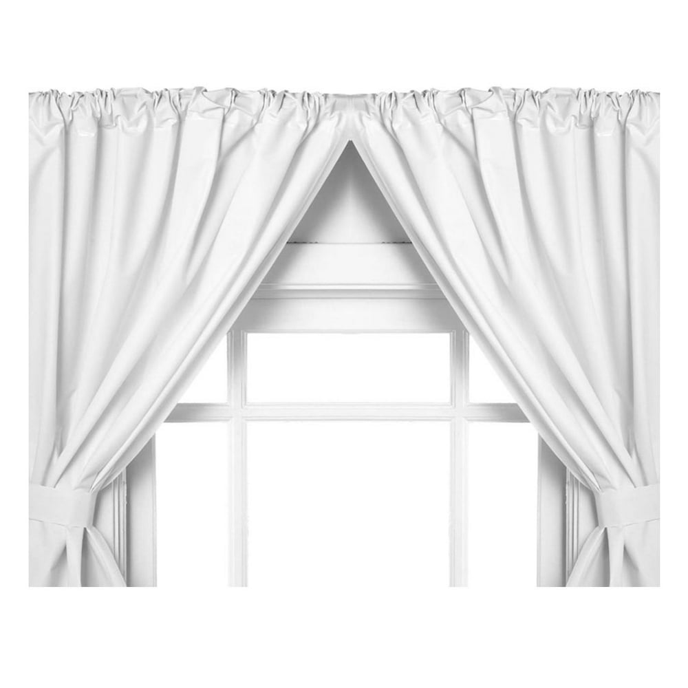 White Double Swag Vinyl Bathroom Window Curtains w/ Tie Backs 36"Lx45"W