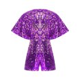thumbnail image 3 of iefiel Girls Sequins Jumpsuits Sparkly Rompers V Neck Cap Sleeve Pageant Party Disco Dance Outfits Purple 16, 3 of 5