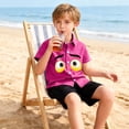 thumbnail image 6 of DAETIROS Hot Pink Boys Emoji Print Short Sleeve Button Up Shirt - Soft Stretchy Casual Tee for Kids Summer Daily Wear,Size 2 T, 6 of 8