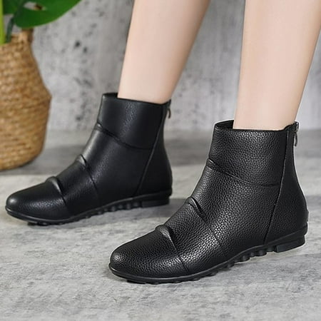 

Juebong Boots Deals Boots for Women Wedges Mid-Calf Flats Ankle Boots Retro Leather Western Cowboy Booties Side Zipper Platform Combat Work Boots