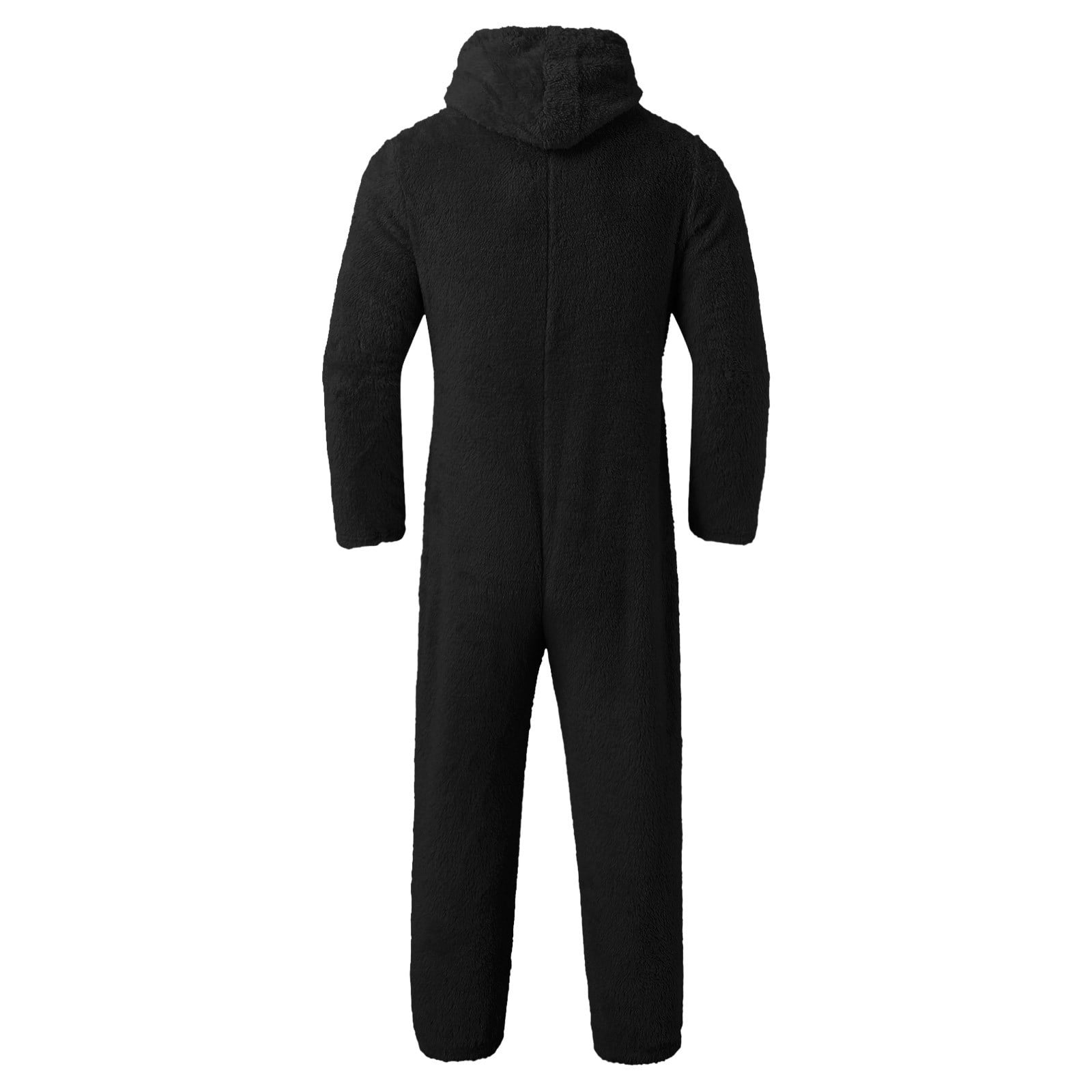 JUUYY Men's Fleece Onesie Hooded Jumpsuit Zip Up Love Patchwork One-Piece Pajamas Playsuit Jogger Sweatsuit Sleep Onesies Romper Black M