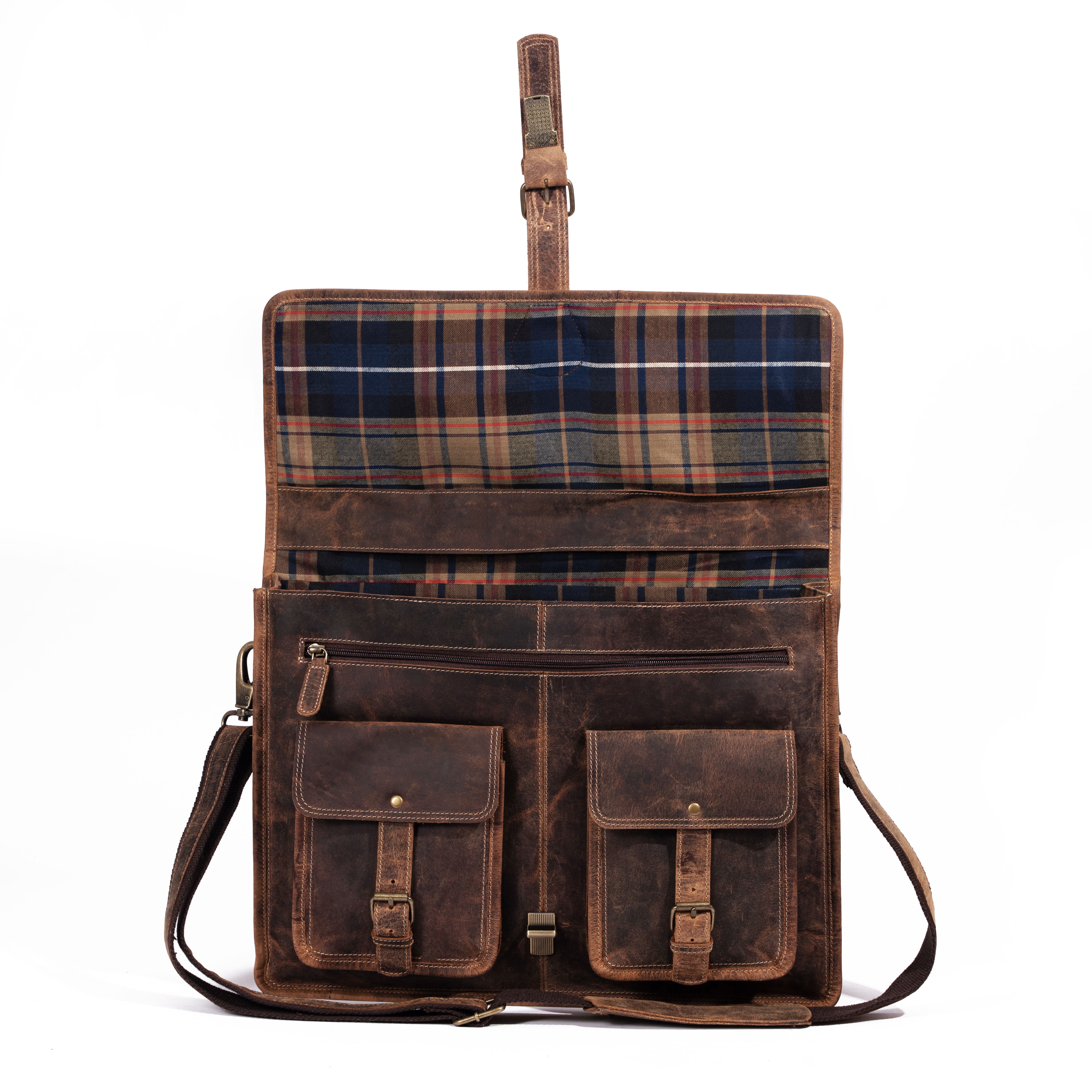 18-Inch Leather Laptop Messenger Bag for Men & Women – Vintage Office Briefcase Satchel with Shoulder Strap for Work & Travel