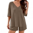thumbnail image 2 of Edvintorg Two Piece Sets for Women Summer v Neck short Sleeve Short Sets Sweatsuit with Pocket Matching Loungewear Travel Outfits, 2 of 5