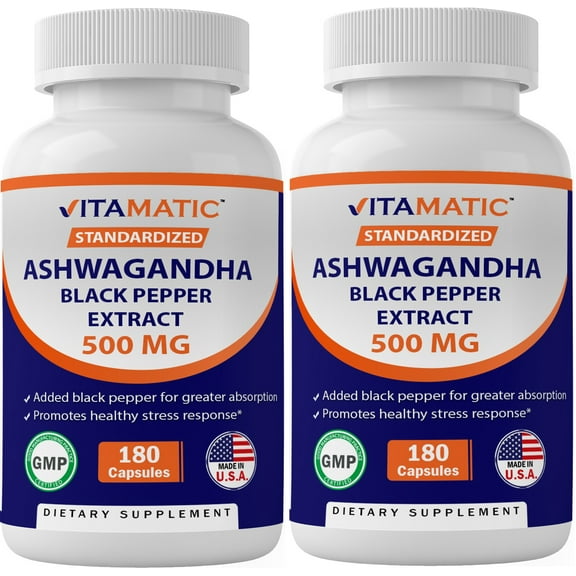 2 Pack Vitamatic Ashwagandha 500 mg 180 Capsules