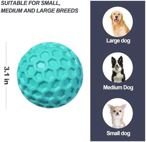 Squeaky Dog Balls, Indestructible Dog Toys for Aggressive Chewers Large/Medium Breed, Natural Rubber Interactive Chew Toys for Teeth Clean, Relieves Anxiety (Light Blue)