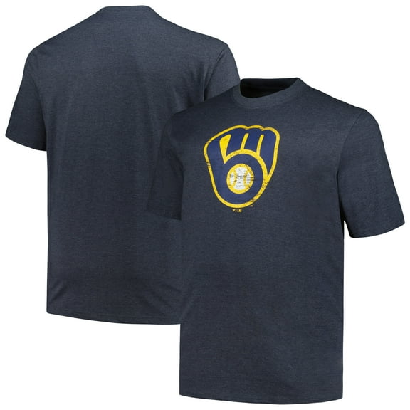 Men's Profile Heather Navy Milwaukee Brewers Big & Tall Weathered Logo T-Shirt