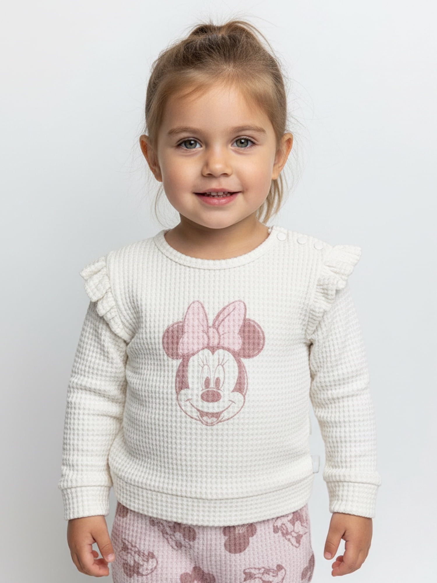 Minnie Mouse Baby Girls Waffle Knit Top and Pants Set, 2-Piece, Sizes 0M-24M