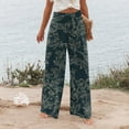 thumbnail image 4 of Mlqidk Trousers Pants for Women Lounge High Waist Beach Pants Flowy Wide Leg Cotton Linen Trousers Plus Size Loose Floral Print Pants with Pocket Black M, 4 of 5