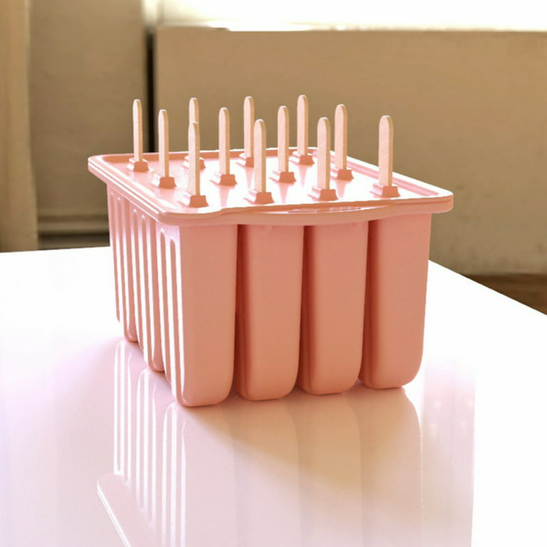 Ice Lolly Moulds,12 Pcs Silicone Ice Popsicle Maker-, Ice Cream Makers with  50 Wooden Popsicle Sticks, 50 Popsicle Bags,12 Reusable Popsicle Sticks,  Funnel,Cleaning Brush Ice Pop Molds (Pink)