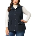 thumbnail image 2 of Women's Plus Size Utility Vest Stand Collar Cargo Pocket Drawstring Waist Sleeveless Jacket Navy Blue 2X, 2 of 7