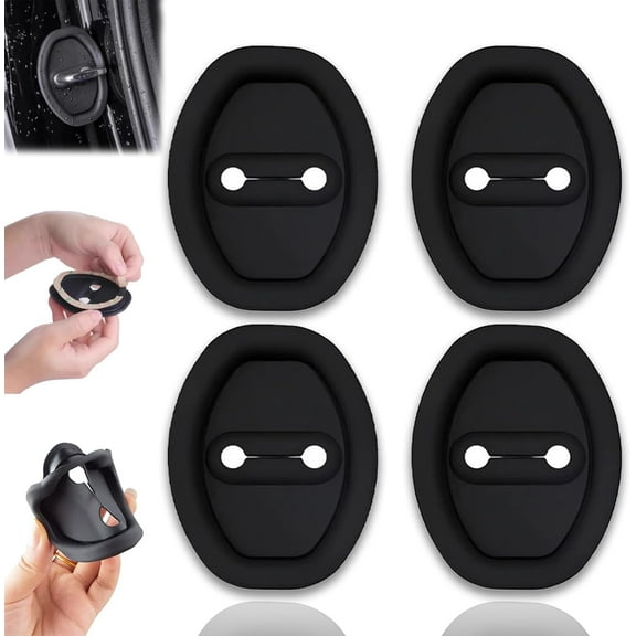 Multipleon Car Door Lock Silicone Protective Pad, Universal Door Latch Cover Protector, Noise Reduction Scratch Auto Door Entry Guard, Protector para Puertas De Carro for All Vehicles(Black-4PCS)