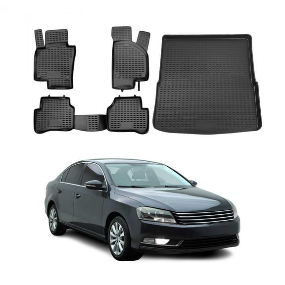 Custom Floor Mats & Cargo Liners for VW Passat B7 2012-2014 Sedan Black 5 Pcs