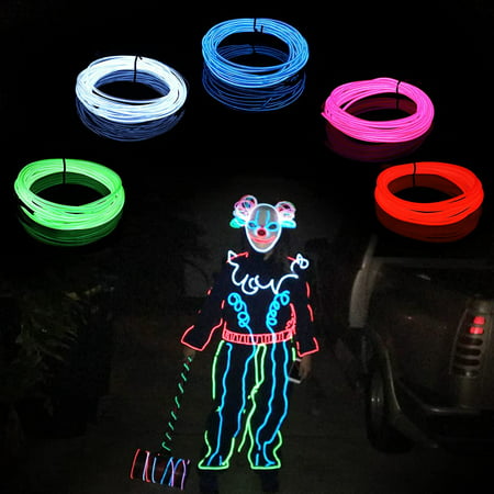 EL Wire-5 in 1 Meter Portable Neon Rope Lights Strip-Wearable Battery Pack Body Lights-360°Illumination-Super Bright-Cuttable-DIY Halloween Christmas Festival Party Bar Cosplay Costume