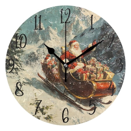 WOBOGO Santa Claus Giving Presents Wall Clock 10in Silent Mechanism Battery Operated Retro Style for Living Room Bedroom and Kitchen Black Pointer