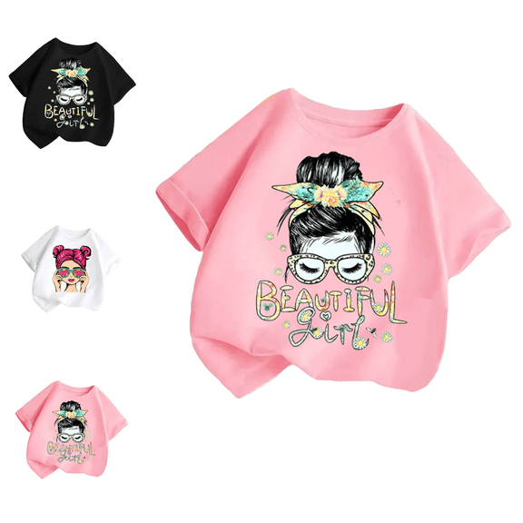 Lovzfmll Floral Print Short Sleeve Tee for Girls, Cute Casual Top for Summer, Loose Fit Crew Neck Blouse for Toddler 2-4 Years