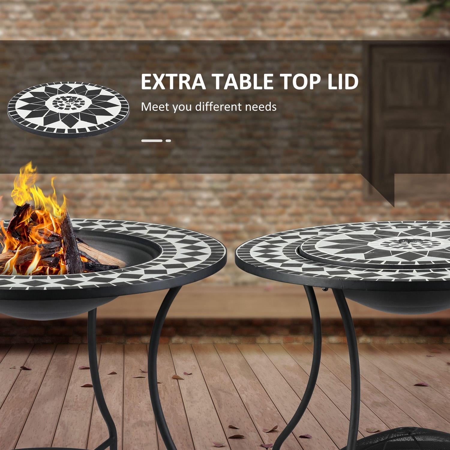 Demi Bonn 30" Outdoor Fire Pit Dining Table with Wood Burning Bowl, Patio Ice Bucket & Storage, Spark Screen for BBQ, Campfires & Outdoor Events, Black