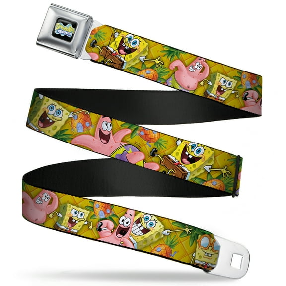 Nickelodeon Belt, Seatbelt Buckle Belt, Spongebob Patrick Starfish Poses Pineapple Gold, 30 to 44 Inches