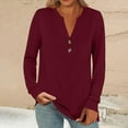thumbnail image 2 of Blouses for Women Dressy Casual, Yigetop Women Fashion Casual Long Sleeve Buttons Solid Color Tops Shirts Blouses Tops Oversized Blouses for Women Brick Red XL, 2 of 7