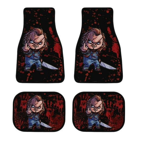 Chucky Horror Movie Car Floor Mats 4PC Set Anti Skid Vehicle Floor Mat Car Carpet for Front Rear Seats Universal Auto Interior Accessories