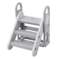 thumbnail image 1 of Collapsible 3 Step Toddler Step Stool with Handles, Adjustable Non-Slip Kids Counter Assistant Ladder, Sturdy Plastic Nursery Standing Tower for Bathroom and Potty Training, Yellow or Grey, 1 of 8